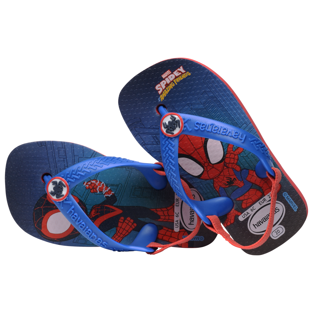 Baby Marvel's Spiderman flip flops with back strap alternate top view