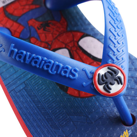 Baby Marvel's Spiderman flip flops with back strap and contrast red sole logo detail view