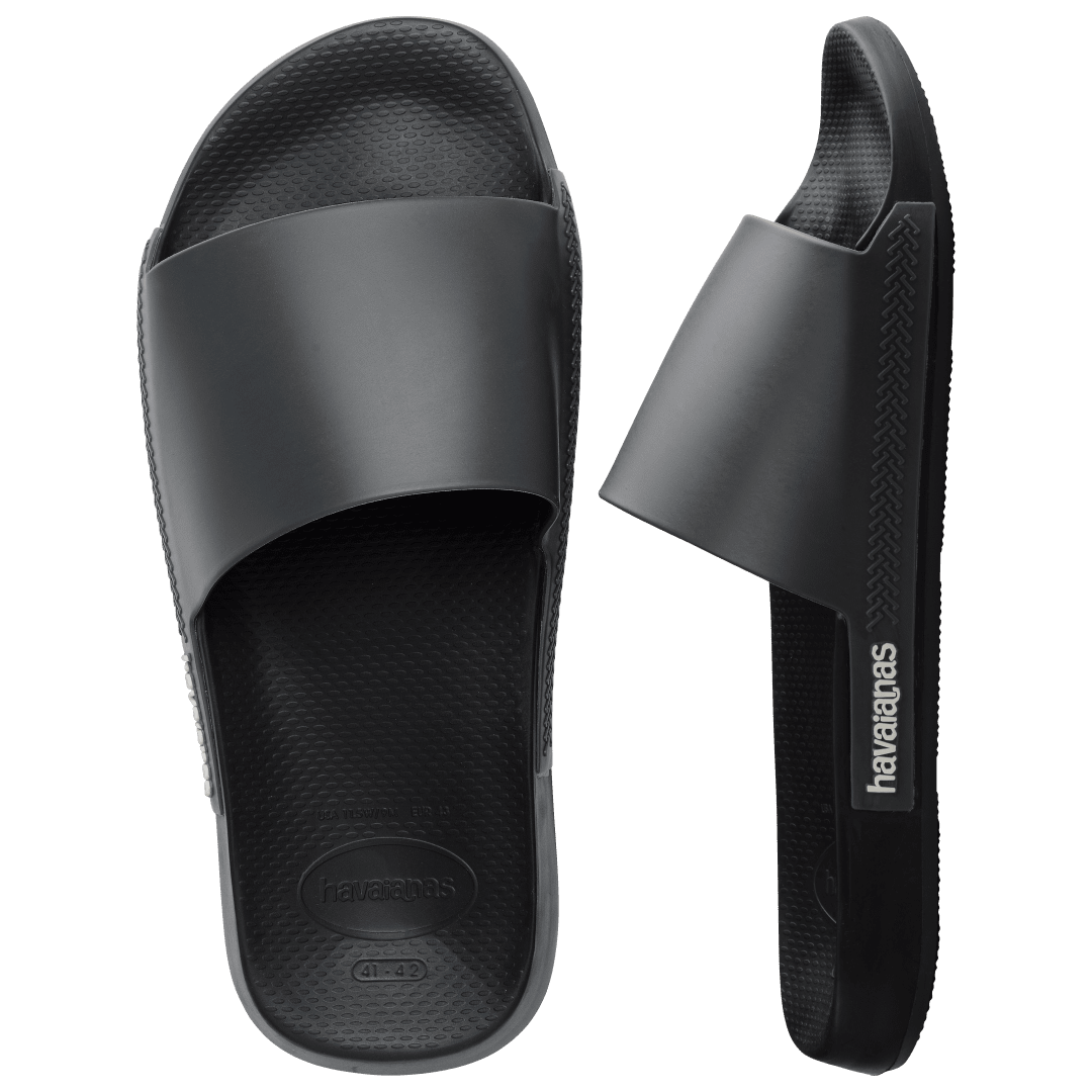 Men's black slides top and side view