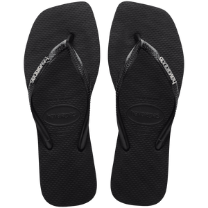 Women's Slim Square Logo Metallic Flip Flops