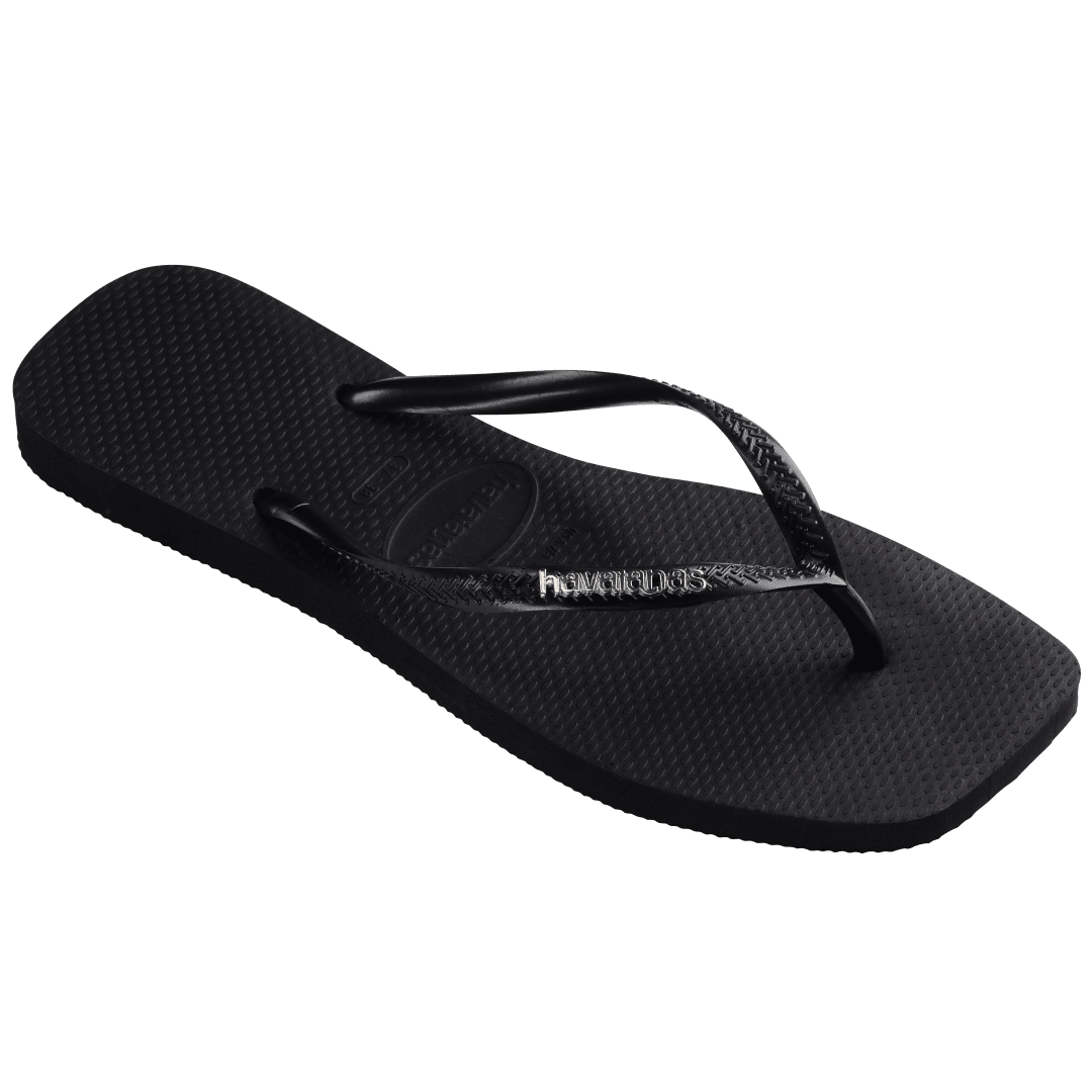 Women's Slim Square Logo Metallic Flip Flops