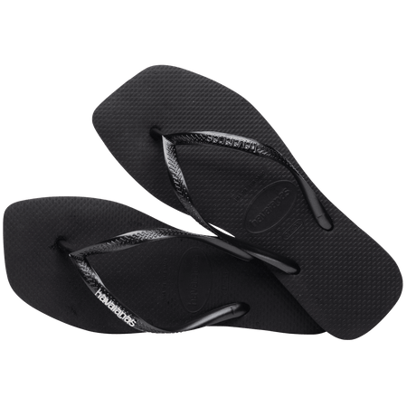 Women's Slim Square Logo Metallic Flip Flops