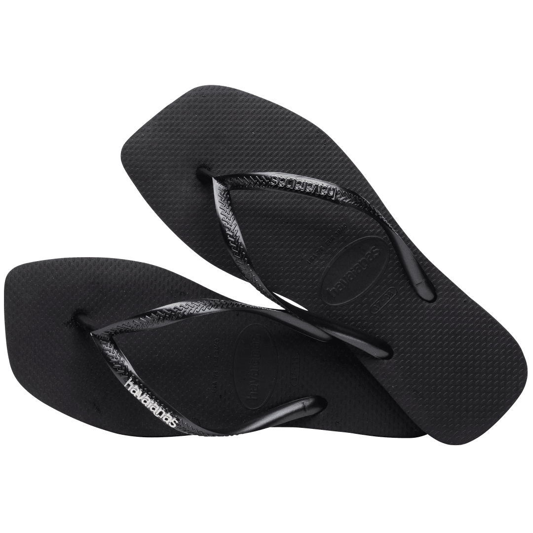 Women's Slim Square Logo Metallic Flip Flops