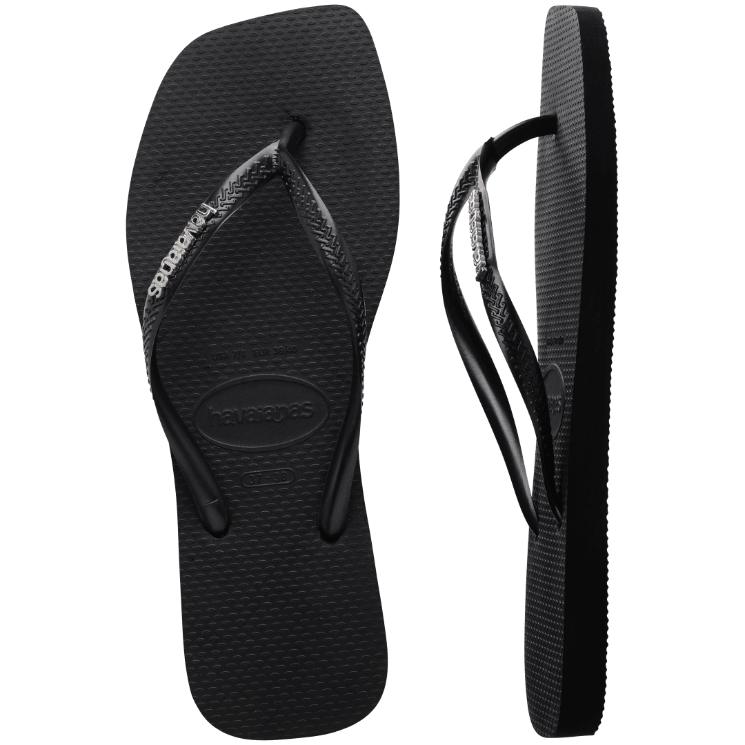 Women's Slim Square Logo Metallic Flip Flops