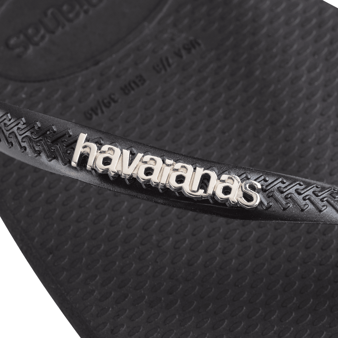 Women's Slim Square Logo Metallic Flip Flops