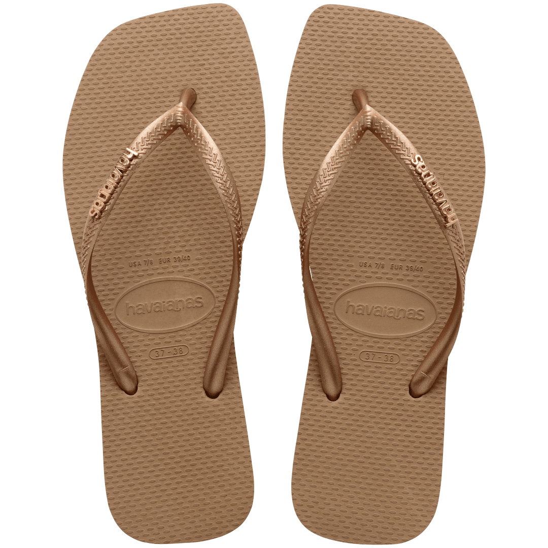 Women's Slim Square Logo Metallic Flip Flops