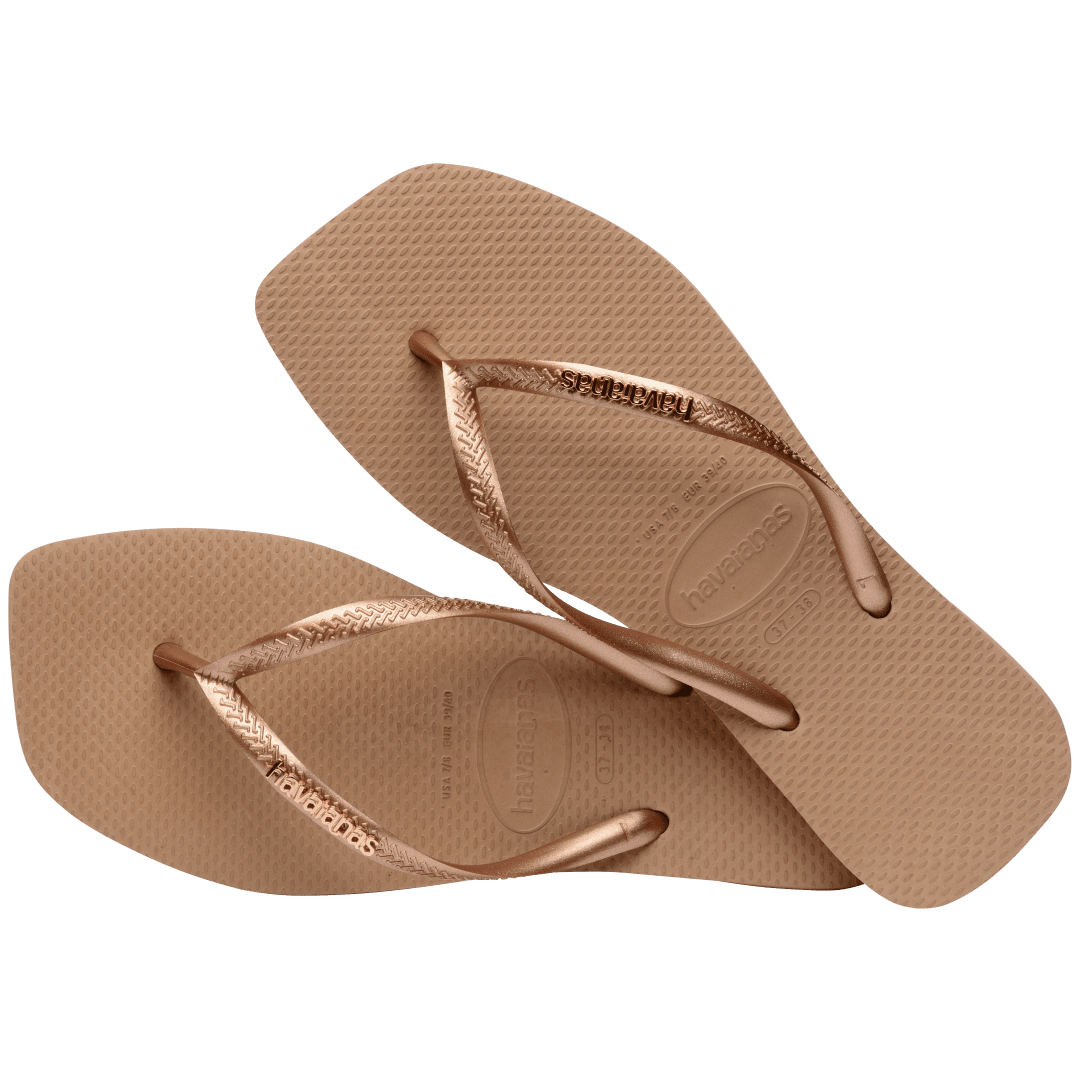 Women's Slim Square Logo Metallic Flip Flops