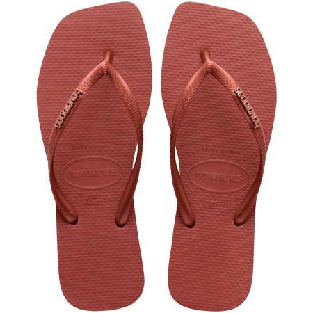 Women's Slim Square Logo Metallic Flip Flops