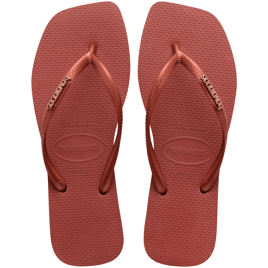 Women's Slim Square Logo Metallic Flip Flops