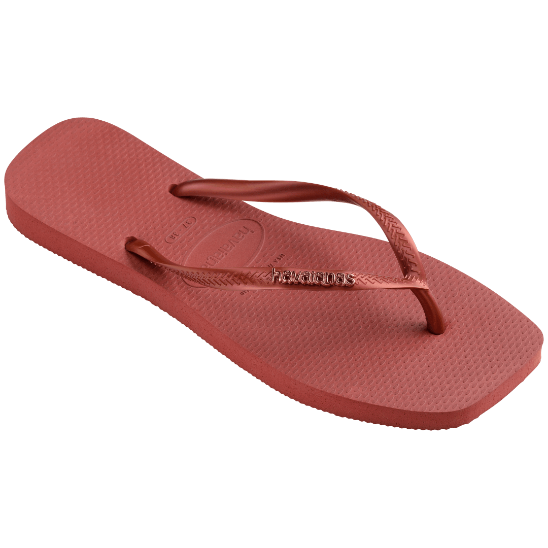 Women's Slim Square Logo Metallic Flip Flops