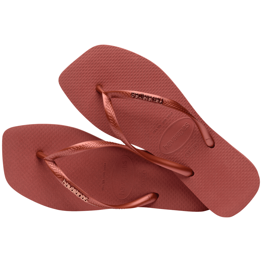 Women's Slim Square Logo Metallic Flip Flops