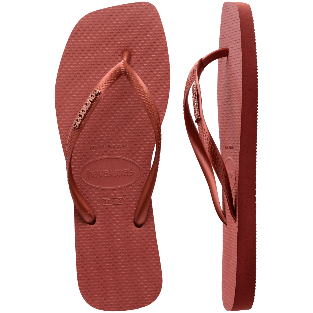 Women's Slim Square Logo Metallic Flip Flops