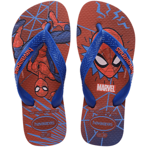 spiderman on a red and blue background with spider webs and a blue strap, top view