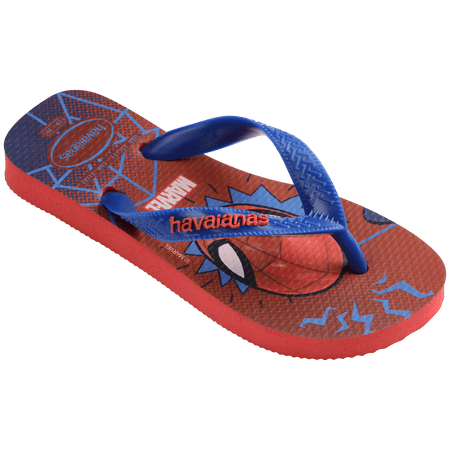 spiderman on a red and blue background with spider webs and a blue strap, front right view