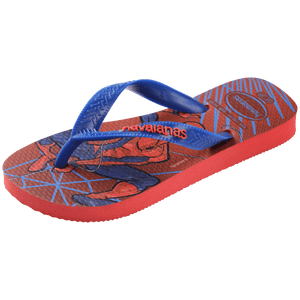 spiderman on a red and blue background with spider webs and a blue strap, front left view