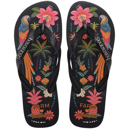 Women's FARM Rio Black Parrots Top Flip Flops