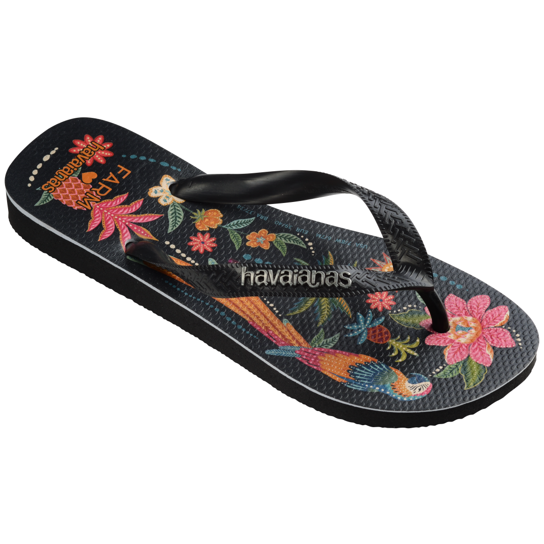 Women's FARM Rio Black Parrots Top Flip Flops