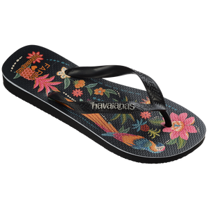 Women's FARM Rio Black Parrots Top Flip Flops