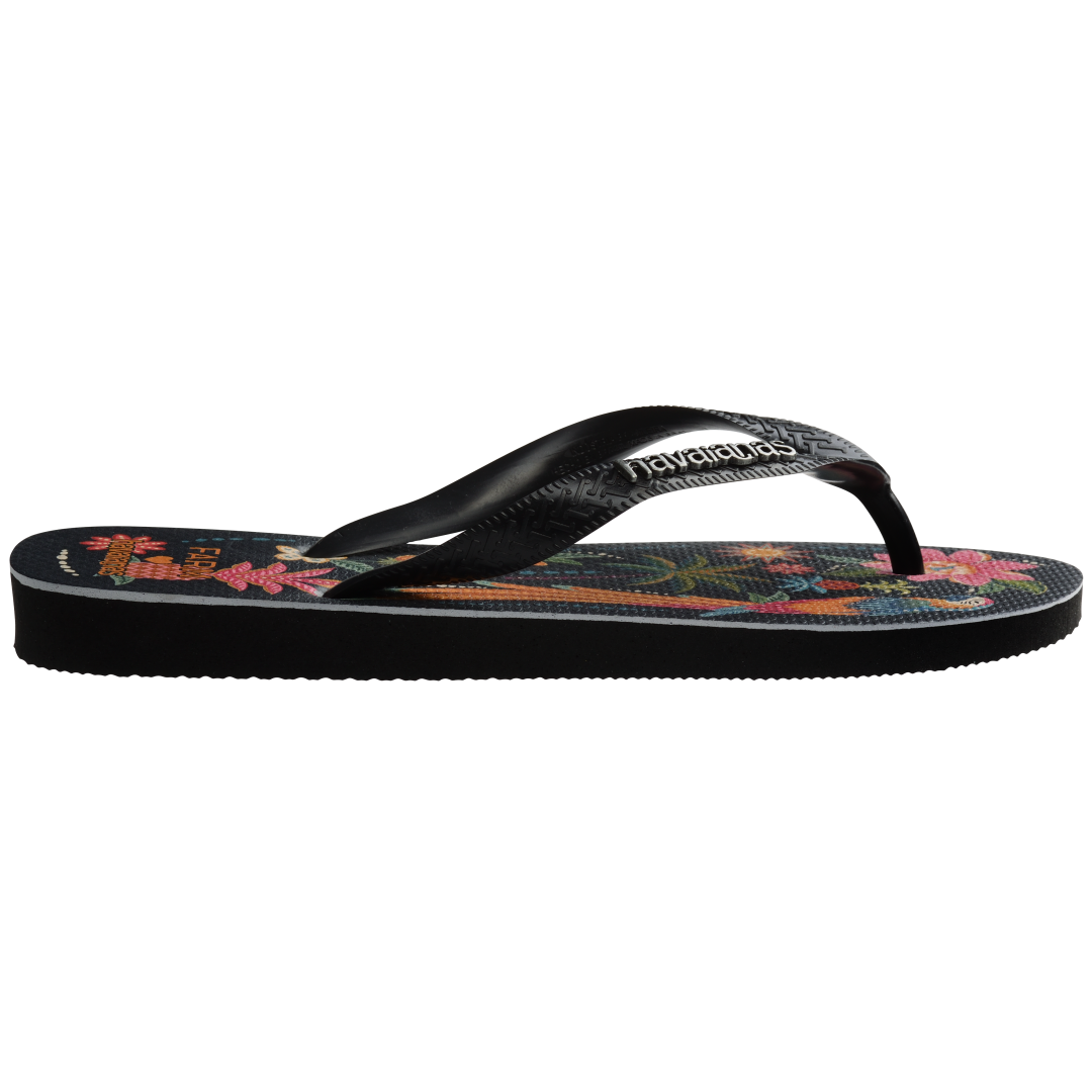 Women's FARM Rio Black Parrots Top Flip Flops