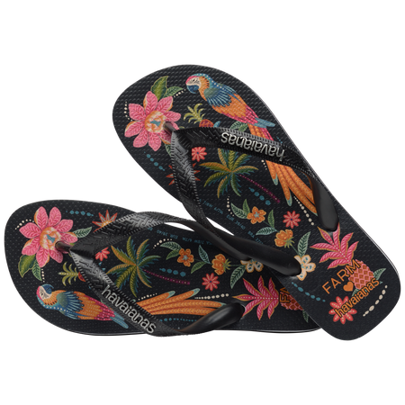 Women's FARM Rio Black Parrots Top Flip Flops