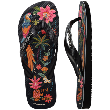 Women's FARM Rio Black Parrots Top Flip Flops