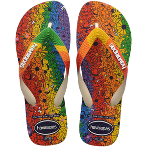 Rainbow floral flip flop top view