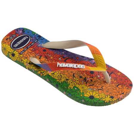 Rainbow floral flip flop 3/4 view