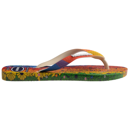 Rainbow floral flip flop side view