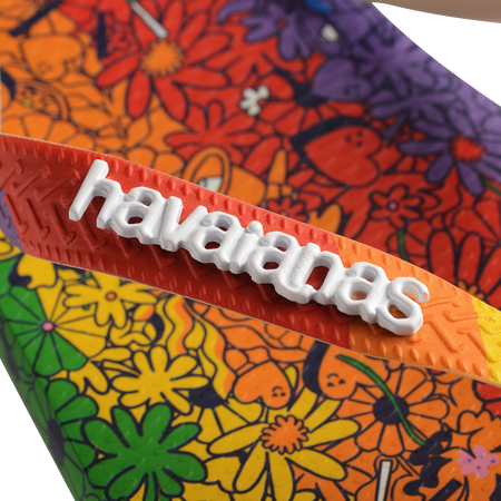 Rainbow floral flip flop detail logo view