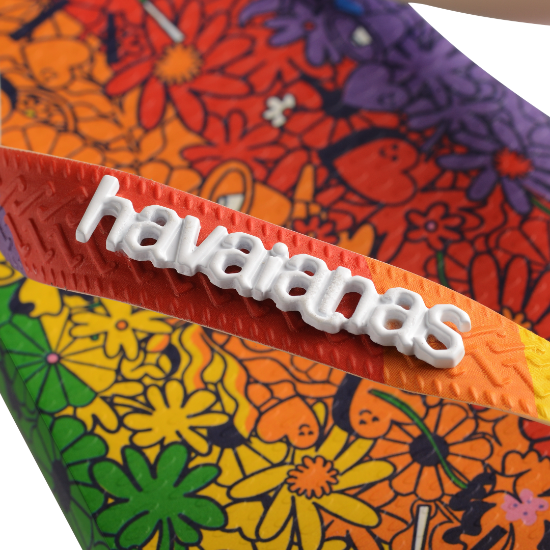 Rainbow floral flip flop detail logo view