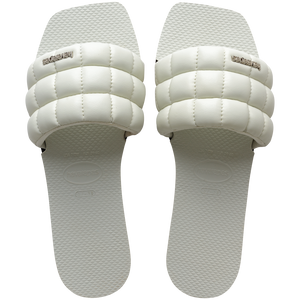 Women's white slide with puffy detail top view