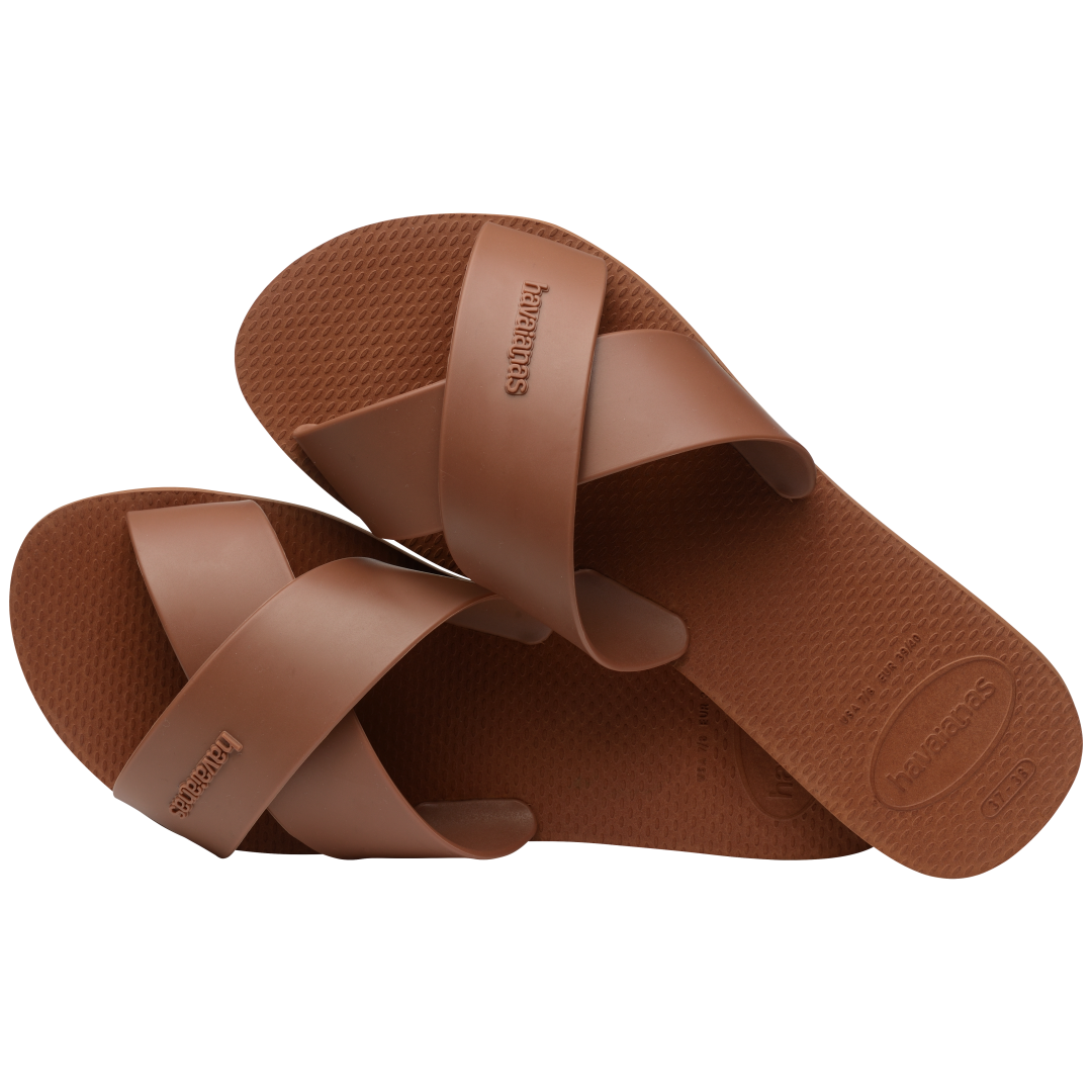 Red brown crisscross strap slide top view alternate