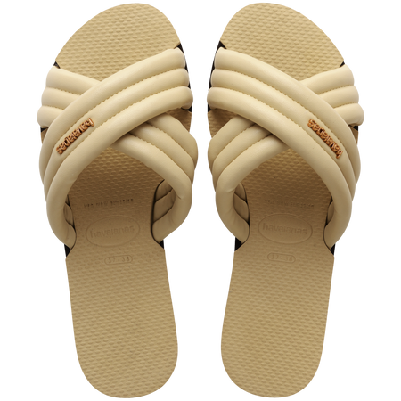 Cream criss-cross strap slide sandal top view