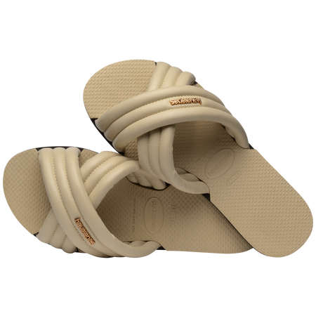 Cream criss-cross strap slide sandal top view alternate