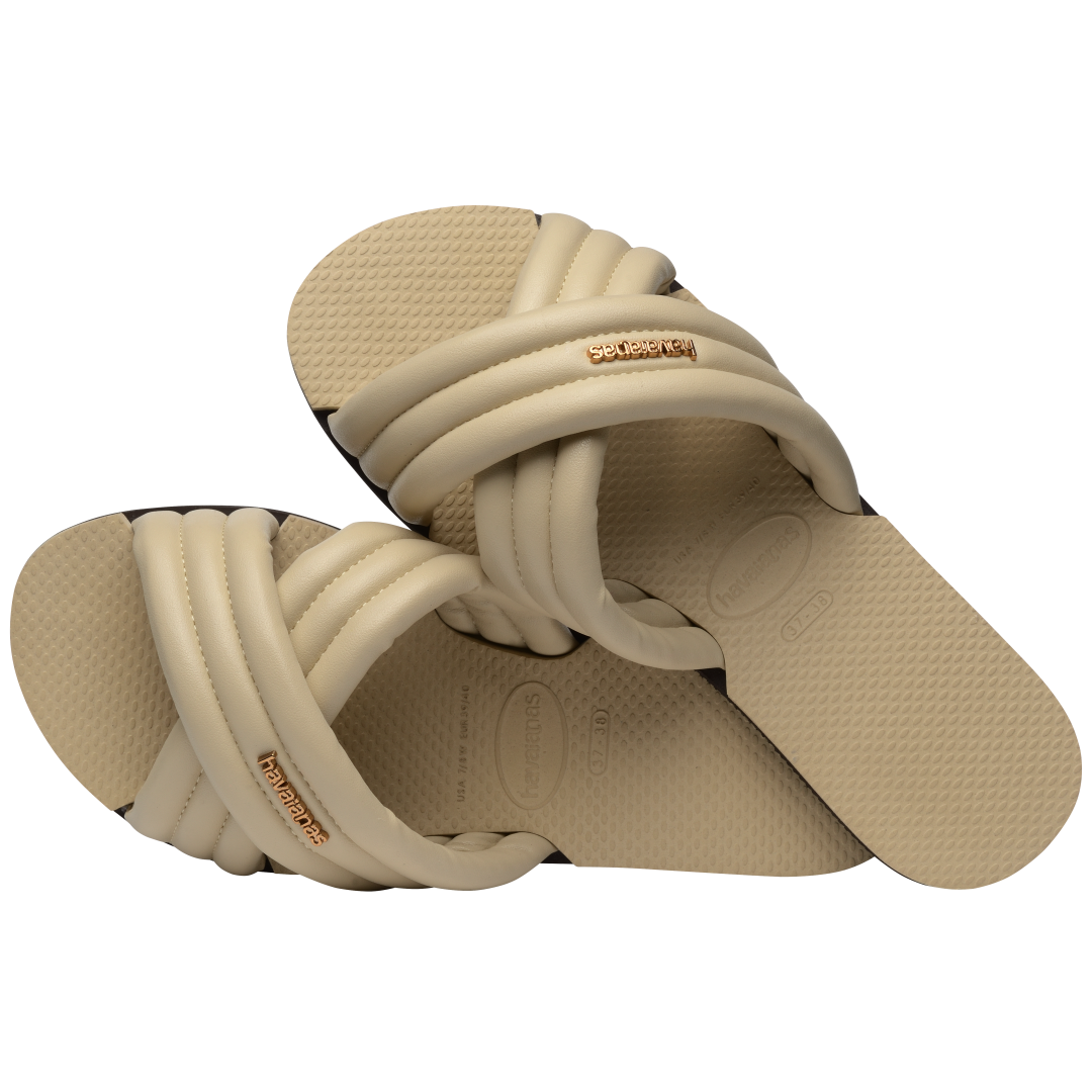 Cream criss-cross strap slide sandal top view alternate