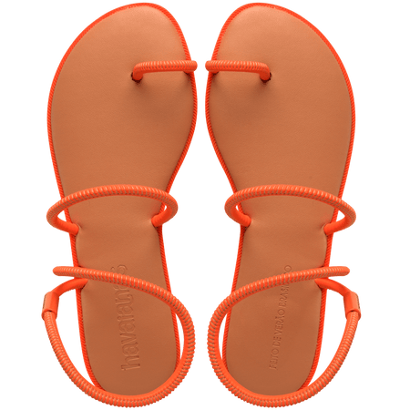 Women's orange strappy sandal top view