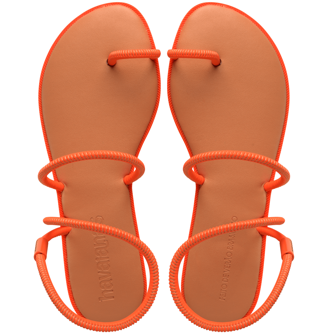 Women's orange strappy sandal top view