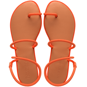 Women's orange strappy sandal top view