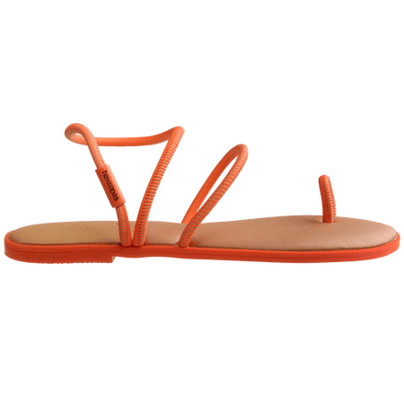 Women's orange strappy sandal side view