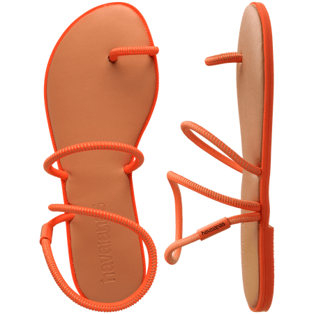 Women's orange strappy sandal top and side view