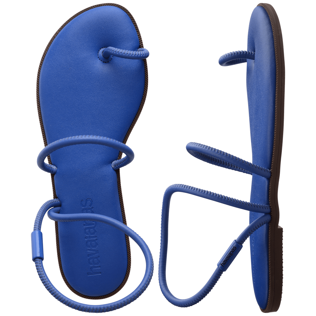 Women's cobalt blue strappy sandal top and side view