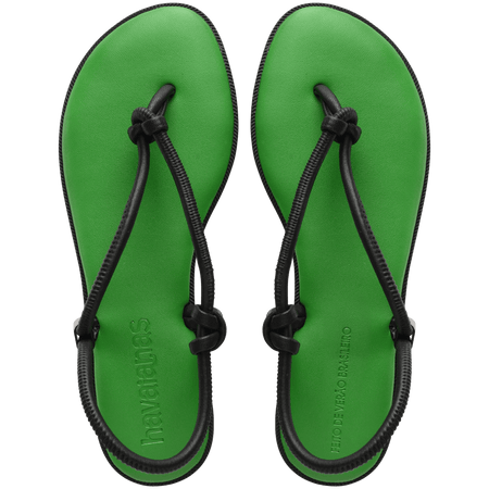 Women's green sole sandal with black straps top view