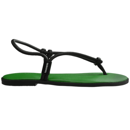 Women's green sole sandal with black straps side view