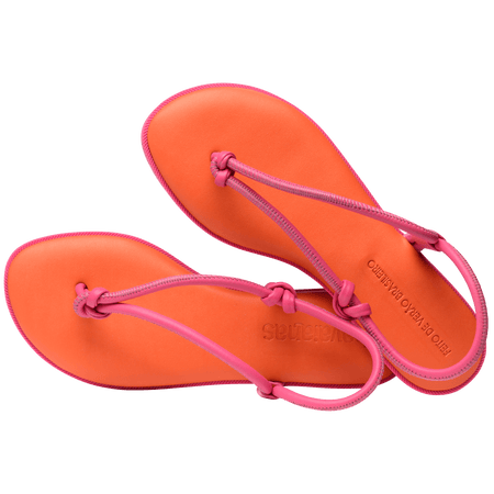 Women's orange sandal with contrast pink straps and sole alternate top view