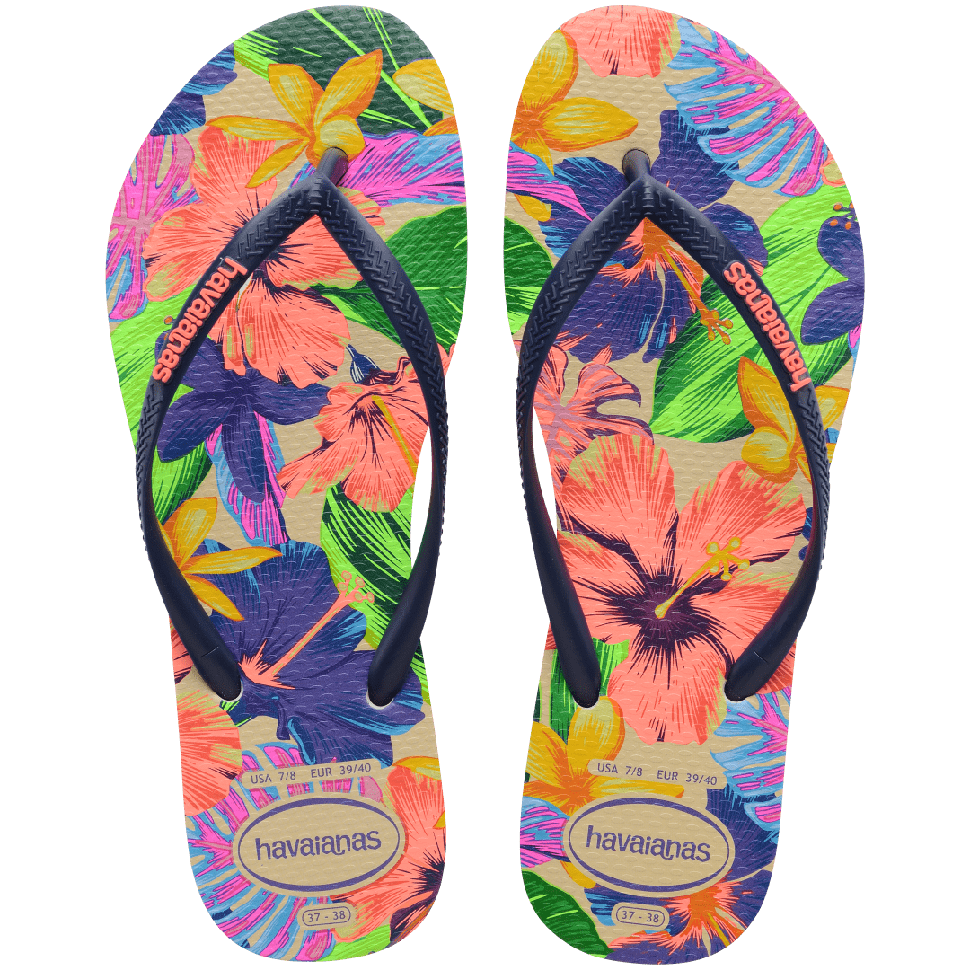 Women's Slim Floral Neon Flip Flops