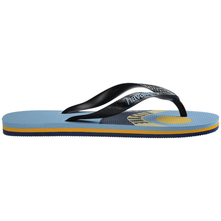 Unisex Maison Kitsune x Havaianas light blue flip flop with wave print and black straps, side view