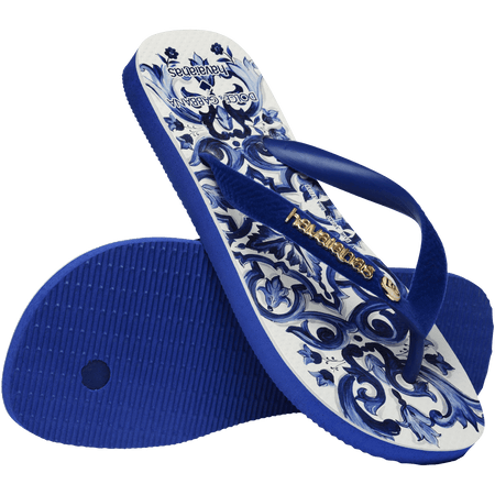 Women's Dolce&Gabbana blue and white paisley pattern flip flops alternate view