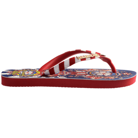 Women's floral and ribbon print Dolce&Gabbana x Havaianas blue and red flip flop side view