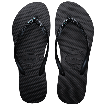 Women's Slim Black Pearl Flip Flops