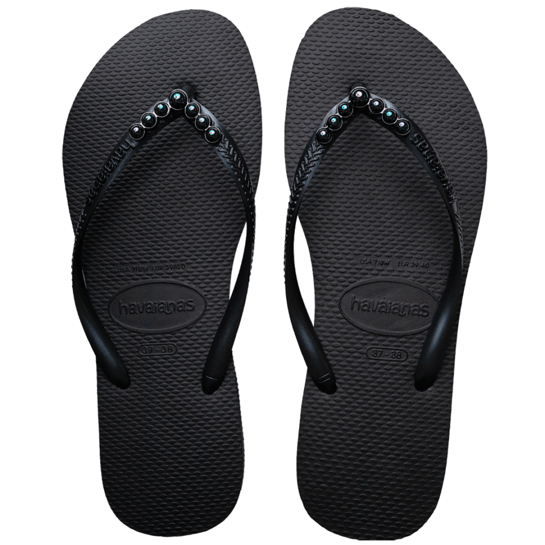 Women's Slim Black Pearl Flip Flops